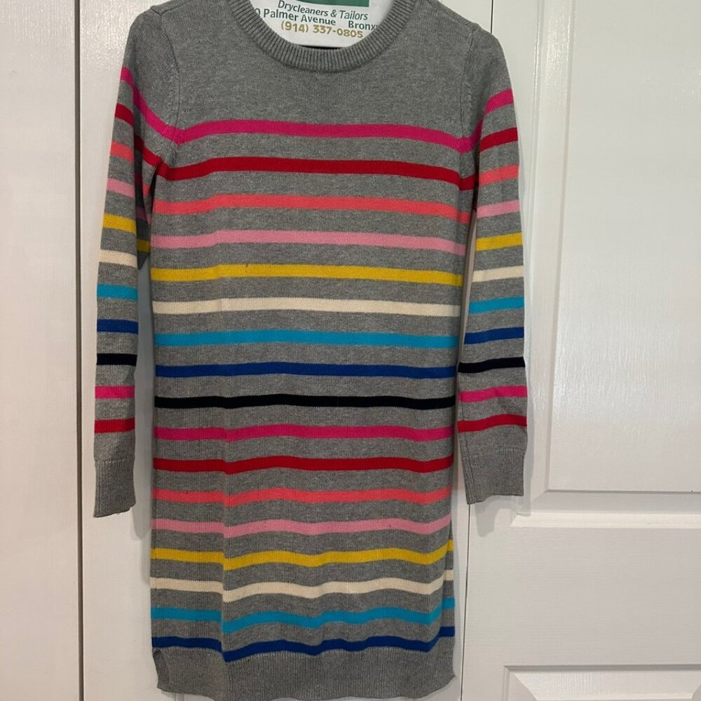 GAP knit girls long sleeve dress, mulit colored stripes, sz L